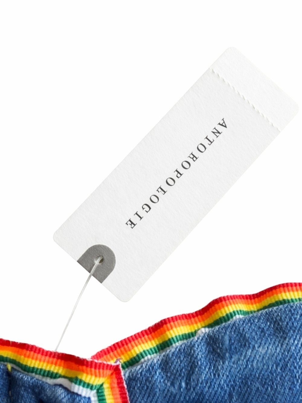 Anthropologie Strapless Denim Mini Dress Rainbow Trim NWT XS Button Front Boho - Picture 6 of 13